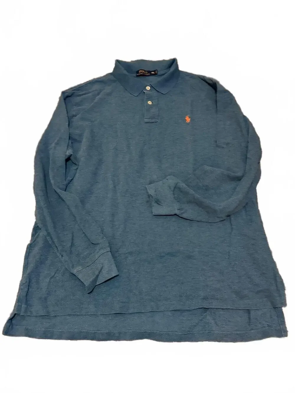 Polo Ralph Lauren XXL Blue Long Sleeve Polo Shirt Orange Pony Preppy Classic